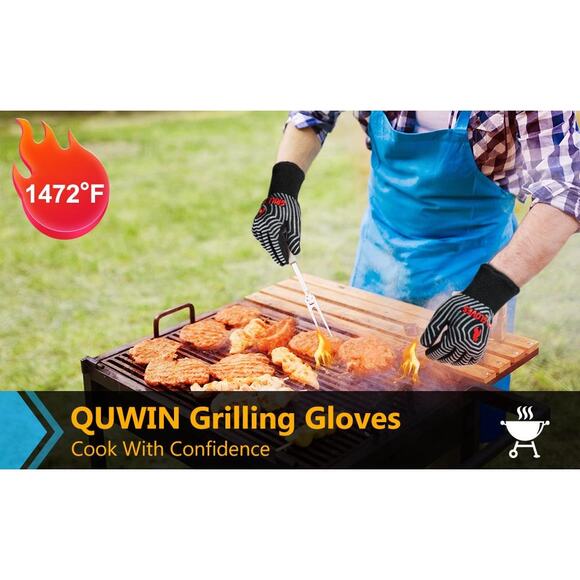 BBQ Gloves 1472°F Heat Resistant Non-Slip Silicone Cooking Grilling Oven - Picture 7 of 10